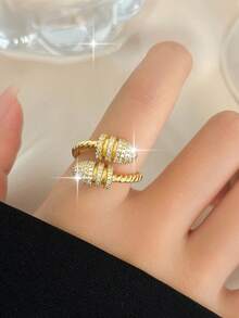 1pc Funky Double-Headed Honey Stick Openable Rings Casual Cubic Zirconia Twist Single Ring For Women Daily Commute Dating Gifts Copper Jewelry