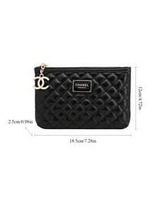 CHANEL 黑色绗缝真皮化妆包、卡包、真皮收纳袋、黑色绗缝、化妆包、便携式收纳包、手提包、化妆盒、卡包、便携式、手拿包、口红盒 - 黑色 - 查看 8