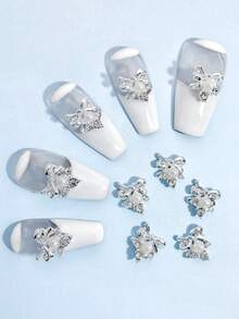 10pcs Gold & Silver Faux Pearl Bow Rhinestone Nail Art Decorations, 3D Metal Crystal Glass Nail Jewelry DIY Accessories For Women Nails Nail Supplies - Multicolor - View 9
