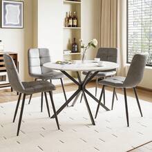 Dining Table And Chairs Set Of 4, White Folding Round Dining Table With 4 Grey PU Leather Chairs For Dining Room, Kitchen, Living Room - White Marble Table + 4 Gray PU Chairs - View 11