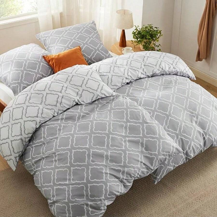 BEDSURE Bettwäsche-Set 135x200 4-teilig – 135 x 200 cm Bettwäsche-Set mit 2 Kissenbezügen 80x80 cm, OEKO-TEX weich  knitterfrei, gestreiftes Muster mit Reißverschluss - Blau - Übersicht 1