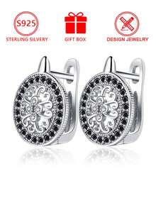 1 đôi bông tai nữ bằng bạc Sterling S925, họa tiết hoa cổ điển, đính toàn bộ kim cương đen hình bầu dục, hộp quà tặng, thích hợp làm quà sinh nhật cho bạn gái/bạn thân, phong cách retro sang trọng, trang sức đeo hàng ngày/hẹn hò. - Bạc - Xem 2