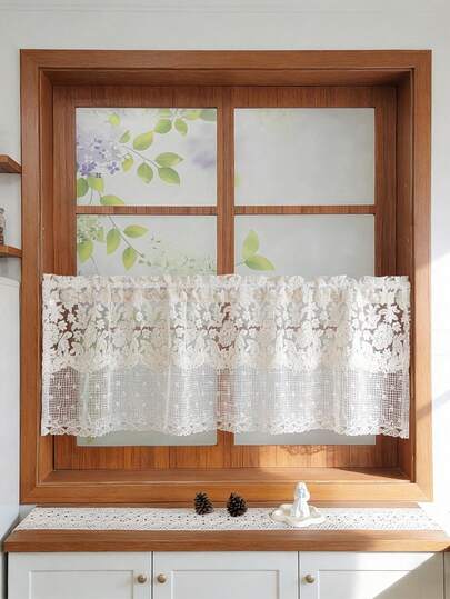 1 chiếc rèm voan ren hoa lãng mạn cho nhà bếp, rèm cửa sổ ngắn thanh lịch có móc treo, rèm cửa sổ nửa cửa cho quán cà phê, ban công, cửa ra vào và tủ.