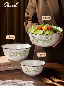 shoxil 1/3pcs Enamel Bowls, Fragrant Enamel Bowls, 14/18/22cm, Dinner Bowls, Rice Bowls, Fruit Plates, Plates, Salad Bowls, Home & Restaurant Use - Bowl - View 1