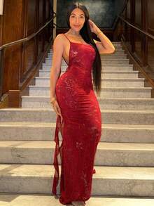 Sexy Streamer Big Halter Lace Summer Women's Dress Valentine Outfits For Women  Gras - 紅色 - 查看 4