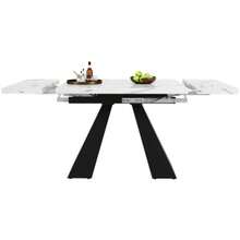 Five-Piece Dining Set With Extendable Marble Top (Seats 4), Four Grey Velvet Chairs, Black Tabletop Shelf - Grey - View 10