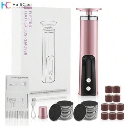Hailicare 電動足部磨腳器，USB充電套組，10個磨頭，10張粗砂紙，10張細砂紙，便攜式指甲銼刀，適合居家美甲護理！可充電且便攜的足部護理工具，專為乾燥、堅硬和龜裂皮膚設計。它是節日完美的禮物。專業足部護理 | 現代足部護理，足部護理工具