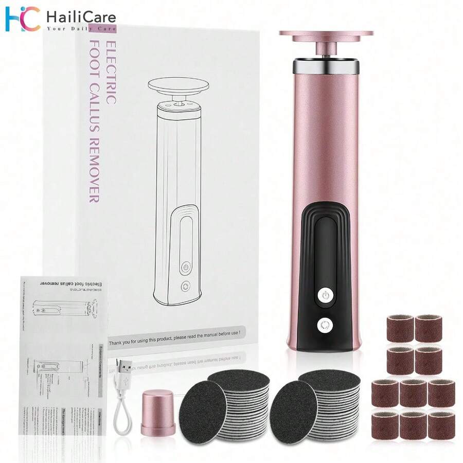 Hailicare Máy mài gót chân điện, bộ sạc USB, 10 đầu mài, 10 giấy nhám thô, 10 giấy nhám mịn, dũa móng tay cầm tay, thích hợp chăm sóc móng tại nhà! Dụng cụ chăm sóc chân sạc điện và di động, được thiết kế đặc biệt cho da khô, cứng và nứt nẻ. Đây là món quà hoàn hảo cho mùa lễ hội. Chăm sóc chân chuyên nghiệp | Chăm sóc chân hiện đại, dụng cụ chăm sóc chân - Hoa hồng vàng - Xem 1