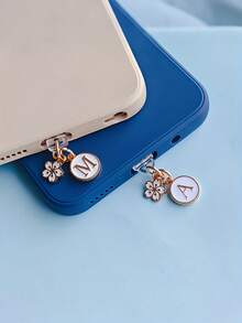 1 pieza Elemento de flor blanca 26 letras del alfabeto inglés A-Z y colgante de flor, tapón antipolvo compatible con interfaz de /Tipo-C, accesorio de teléfono, regalo de cumpleaños, fiesta de aniversario de boda - Multicolor - Ver 2