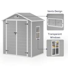 Asofer 6x4.4 Outdoor Furniture Outdoor Resin Storage Shed With Foundation, Waterproof Outside Sheds Storage With Floor Window Lockable Door Included, Plastic Sheds For Garden Herramientas Tools Storage In Backyard, Patio, Lawn,Outdoor Decor - Xám - Xem 8