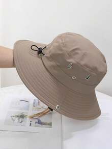 1pc Outdoor Hiking Western Cowboy Hat, Women's Sun Protection Hat / Unisex Quick-Dry Drawstring Bucket Hat - Khaki - View 4