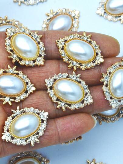 50/30pcs Oval Crystal Stones And Faux Pearl Decorations, DIY Jewelry Making Supplies For Home And Apparel