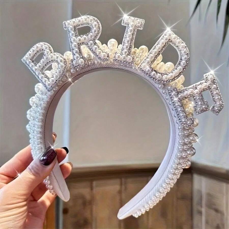A Sparkling Rhinestone And Faux Pearl Decorative Headband, An Elegant Hair Accessory Suitable For Wedding And Party Outfits - 白色 - 查看 1