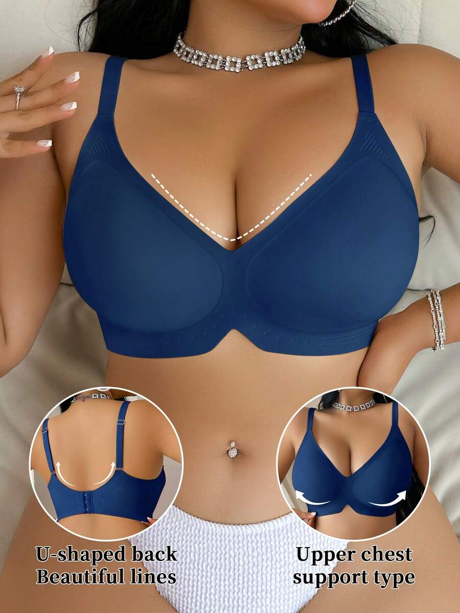 Plus Size Women's Jelly Strap Soft Support Bra, Wireless Lift & Gather Padded Bra - Royal Blue - View 1
