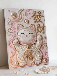 新款珍珠画招财猫主题无框DIY手工粘贴钻石创意钻石画套装，适合卧室装饰、客厅挂画、房间装饰、艺术品、生日礼物、圣诞节、新年、情人节、节日礼物，充满新奇感。 - 彩色 - 查看 10