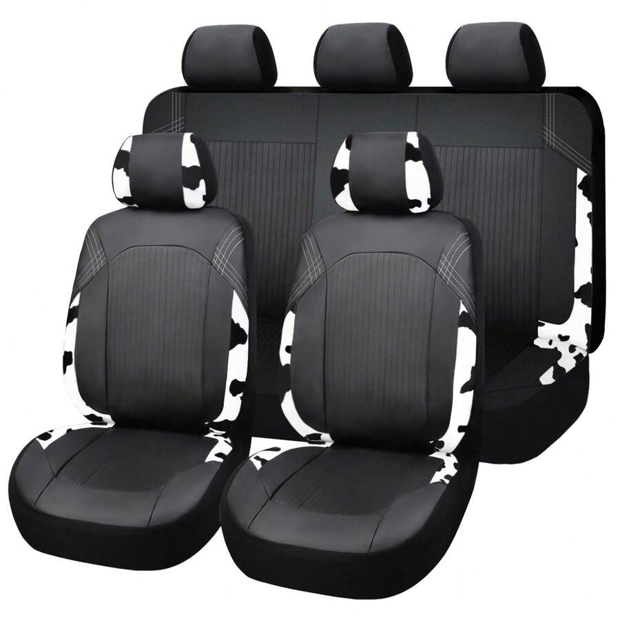 5-Seat Or 2 Seat Set PVC Leather Cow Print Car Seat Covers - Universal Waterproof Cushion Protectors For Front & Rear Seats, Durable Non-Slip Fit For Cars Trucks SUVs - 5 Seat Covers - View 1