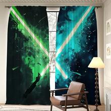 2pcs Set Lightsabers And Paint Printed Blackout Curtains, Thermal Insulation, Rod Pocket Design – Perfect Christmas Decor For Living Room And Bedroom - Nhiều màu - Xem 3