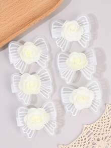 6pcs White And Pink Mesh Hair Bows For Girls Elegant Tulle Flower Hair Clips Aesthetic Sweet Alligator Clips Sweet Girls Gifts Hairpins Clips Casual Wedding Hair Barrettes Baby Hair Accessories - Multicolor - View 12