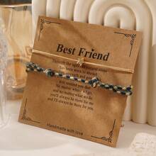 2件套时尚简约十字架吊坠手链，MGB角珠铜十字架手链，铜五角星四股棉绳编织手链，心形手链，可调节编织手链，闺蜜卡片，适合女性日常通勤、家庭、姐妹、生日礼物、家庭礼物、情人节礼物、女士礼物、周年纪念礼物