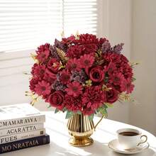 Buchet de flori artificiale 1 buc/3 buc, margarete de mătase, păpădie, potrivit pentru nuntă, casă, decor de petrecere, piesă centrală de masă - roșu - Vizualizare 1