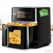 6.5-Quart Air Fryer - 8-In-1 Electric Hot Air Oven With LED Touchscreen, Non-Stick Fry Basket, And 1350-Watt Power. This Large-Capacity Air Fryer Features 360° Hot Air Circulation, A Clear Touchscreen, And Integrated Heat-Insulated Handles. Black. - 美規A型插(110-127V) - 查看 3