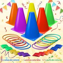 - Juego 3 en 1 para carnaval, conos de plstico blando, bolsas de frijoles, juegos de lanzamiento de aros para fiestas de cumpleaos infantiles, juegos al aire libre - Amarillo - Ver 2