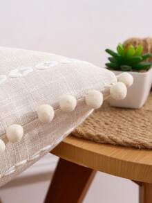 1件/2件装亚麻提花装饰抱枕套，带绒球流苏条纹，适用于客厅沙发家居装饰，米色 - 米色 - 查看 7