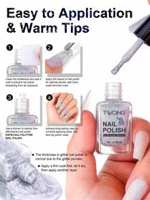 TWOING 全息指甲油，银色闪粉指甲油，速干，8毫升高光泽亮丽指甲油颜料，油性激光炫彩指甲油，铬光晕美甲沙龙美甲家用 - 漸層 - 查看 7