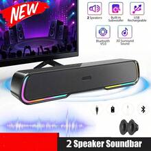3D环绕蓝牙音箱，高品质扬声器材质，家庭影院音箱，双扬声器带RGB灯光效果，1200mAh电池，支持USB/SD/AUX/FM收音机，内置低音炮和USB充电，无线蓝牙音箱，适用于电视/音乐/游戏 - 彩色 - 查看 3