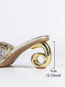 Women's High Heel Sandals, New Summer Sandals, Soft TPU Rhinestone Decor, Open Toe & Heel Sandals, Minimalist Square Toe Sandals, Slip-On Thin Strap Sandals, Solid Color Or Random Print Preppy, Elegant, Sexy Party TPU Rhinestone High Heel Sandals For Beach, Wedding, Party, Office, Home, Outdoor, Spring/Summer, All Season - Gold - View 7