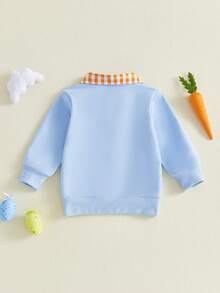 Sudadera para niños, manga larga, cuello vuelto, cuadros bordados, sudadera con capucha, ropa de Pascua para niños y niñas - Multicolor - Ver 4