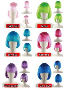 Fashionable Women's Bobbed Wig With Short Bangs, Multicolor Anime Cosplay Wigs For Party, Available In Pink, Green, Black, Gold, Red, Brown, Blue, White, Purple, Orange, Yellow, Rainbow And Other Vibrant Colors, Suitable For Holidays, Anime Conventions, Celebrations, Daily Wear, Also Great As Birthday Gifts. Retro 80s Punk Rock Style Wigs Also Available. - Multicolor - View 5