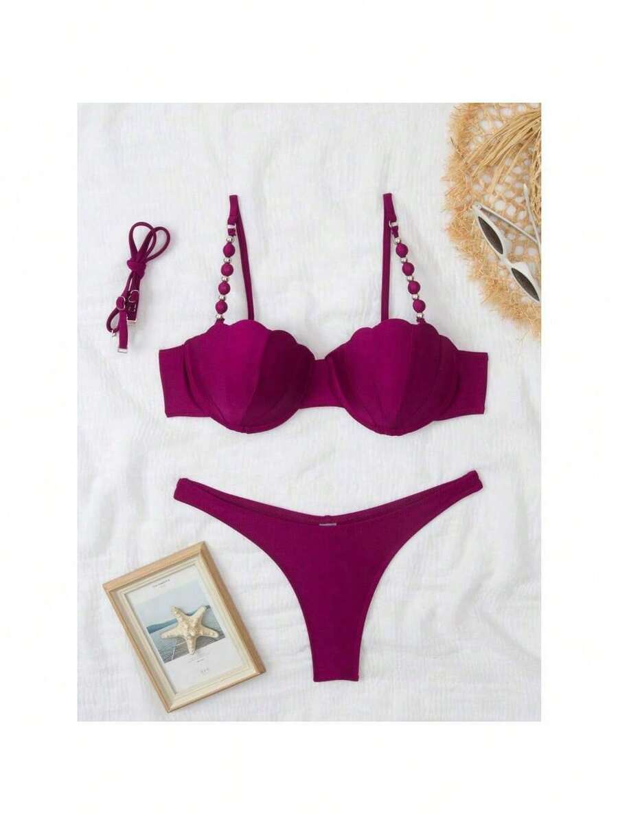 RWX VEST Women's Bikini With Padded Cups And Straps With Ball Details – Elegant And Comfortable 2025 XX348 - Màu Hoa hồng đỏ - Xem 1