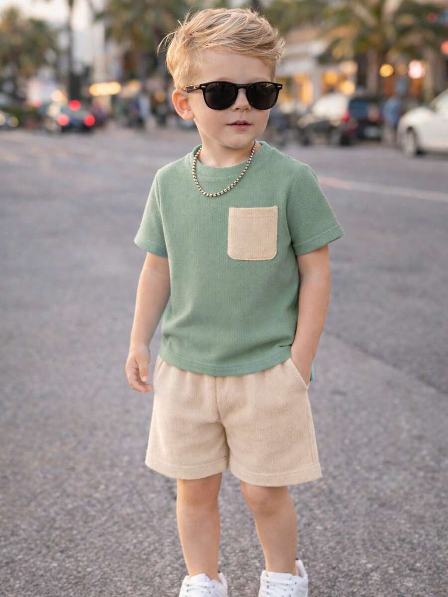2 Peças Conjunto Menino de Verão infantil Camiseta e Shorts Elegante Estiloso