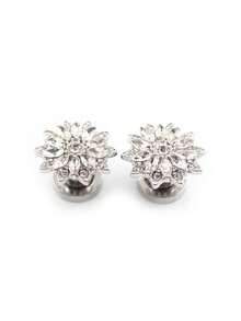 2pcs Stainless Steel Flower Crystal Zirconia Screw Ear Gauges, Size 6mm-16mm - Ear Expander - View 18