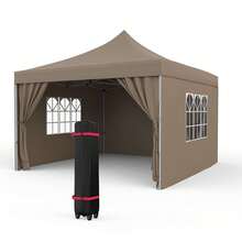 Gazebo Instantáneo 10x10 ft con 4 Paredes Laterales | Toldo Exterior Portátil con Bolso con Ruedas, Impermeable para Jardín, Patio y Eventos al Aire Libre - Caqui - Ver 1
