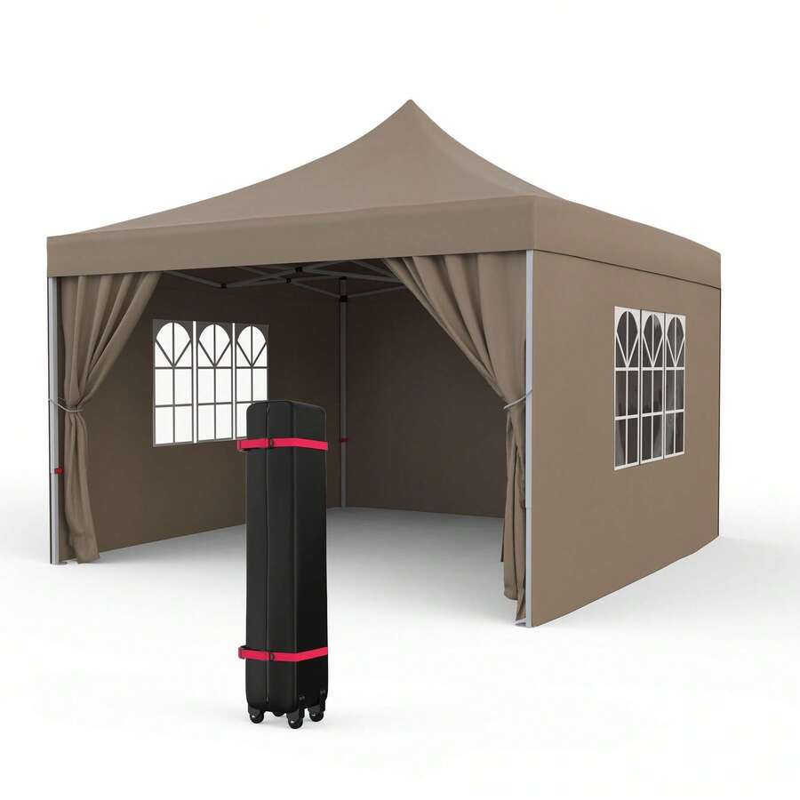 Gazebo Instantáneo 10x10 ft con 4 Paredes Laterales | Toldo Exterior Portátil con Bolso con Ruedas, Impermeable para Jardín, Patio y Eventos al Aire Libre - Caqui - Ver 1