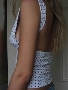 Women's Halter Neck Tank Tops Sleeveless Open Back Plaid/Heart Printed Slim Fit Tops Party Shirts - Ivory White - View 4