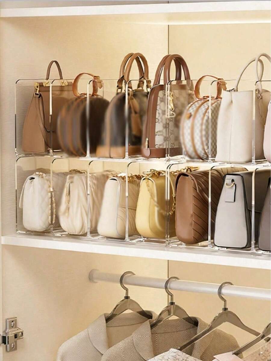 2pcs 3/4 Tier Transparent Acrylic Handbag Storage Rack - Stackable, Clear Design, Wide Opening For Easy Access, Rounded Corners To Protect Bags, Suitable For Handbags, Totes, Crossbodies And Books, Fits Various Heights, Dust-Proof, Sturdy, Maximizes Closet/Desk/Drawer/Wardrobe/Shelf Space, Perfect Gift For Bag Lovers, Students, Working Moms And Dorms - Multicolor - View 1