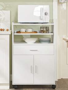 SoBuy FSB09-W Kitchen Trolley With Worktop And Castors Kitchen Cabinet Microwave Cabinet Rolling Storage Cabinet For Small Kitchen, Office, Dining Room White BHT Approx. 59x92x40cm - White - View 1
