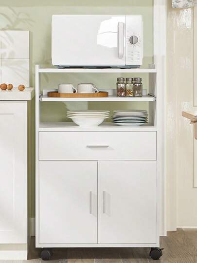 SoBuy FSB09-SCH, Mobile Kitchen Cabinet Microwave Oven Cabinet Kitchen Storage Trolley Kitchen Dining Room Storage Cabinet On Wheels, Black