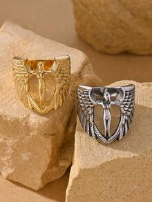 1 chiếc nhẫn nam bằng thép không gỉ thời trang, khắc hình cánh thiên thần, cá nhân hóa, thích hợp làm phụ kiện cho các buổi tụ họp bạn bè. - Đôi cánh thiên thần - Xem 2