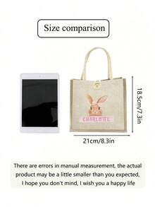 1pc Customizable Easter Party Linen Tote Bag, Customizable Easter Bunny Pattern Tote Bag, Customizable Name Logo Canvas Bag, Simple Large Capacity Tote Bag, Portable Casual Storage Tote Bag, Multifunctional Shopping Bag, Personalized Gift Bag, Suitable For Weddings, Birthdays, Beaches, Holidays, Great Gift For Ladies, Teachers, Friends, Bridesmaids, Easter Egg Bag, Create Easter Atmosphere - Multicolor - View 9