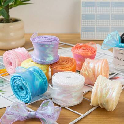 4厘米宽 10/50码 彩虹欧根纱丝带，透明宽幅工艺丝带，适用于鲜花、花束、花环、婚礼、生日派对、圣诞礼物、发饰、装饰品等。