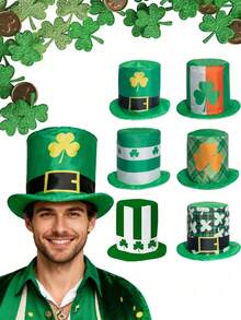 1pc Green Four-Leaf Clover Hat, Magic Hat, Cute Gothic Style, 2000s Style, Suitable For St. Patrick's Day Gift, Birthday Gift, Carnival Party Supplies, Valentine's Day, Mother's Day, Easter - Green - View 1