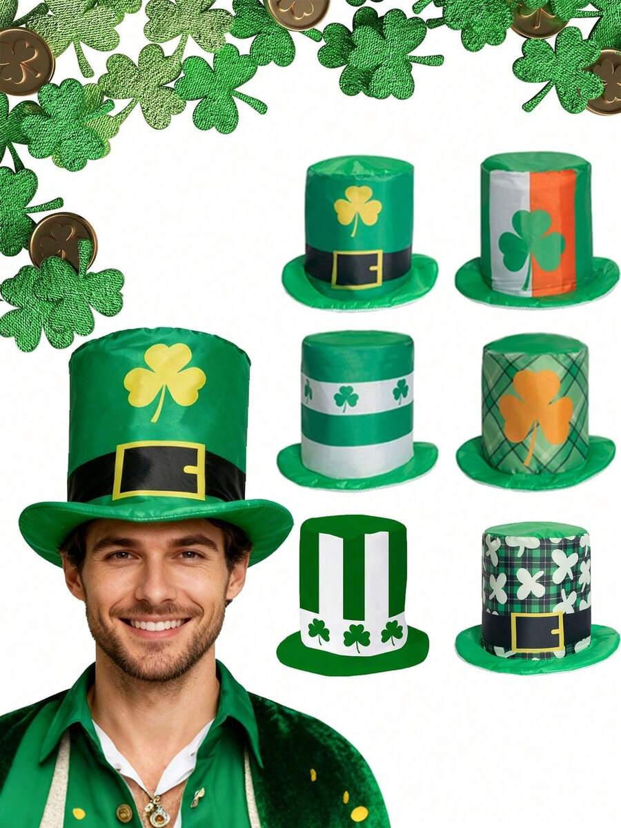 1pc Green Four-Leaf Clover Hat, Magic Hat, Cute Gothic Style, 2000s Style, Suitable For St. Patrick's Day Gift, Birthday Gift, Carnival Party Supplies, Valentine's Day, Mother's Day, Easter - Green - View 1