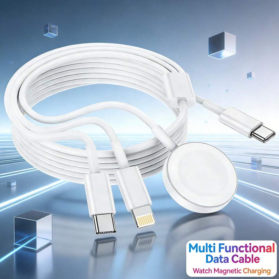 1 Đế sạc từ tính + Cáp dữ liệu hai cổng tương thích với iPhone/Type-C, Sạc nhiều thiết bị cùng lúc, Tương thích với 1-11 SE/Ultra, 17 Pro Max, Tương thích với iPad và nhiều thiết bị khác - trắng - Xem 1