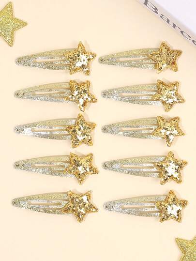 10 piezas Lazos de pelo con estrellas doradas para niñas, lazos con brillo y purpurina, clips de pelo en forma de mini arcos brillantes Y2K, pinzas de cocodrilo exquisitas, pasadores de pelo diarios para niñas y adolescentes, accesorios para el cabello