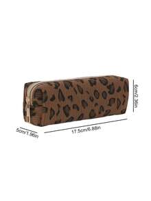 Corduroy Material, Nylon Zipper And Durable Polyester Lining Leopard Print Pencil Case. This Reusable Desktop Stationery Storage Box Is Ideal For Teens To Organize Office And Study Supplies. - Multicolor - View 11