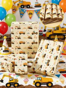 6 piezas de papel de regalo con temática de vehículos de construcción, papel de regalo de cumpleaños, decoración de fiesta con tema de construcción, suministros de envolver regalos, embalaje de regalos, envolver libros, suministros para envolver ramos, decoración de fiesta de cumpleaños, papel de regalo para baby shower - vehículo de ingeniería - Ver 2